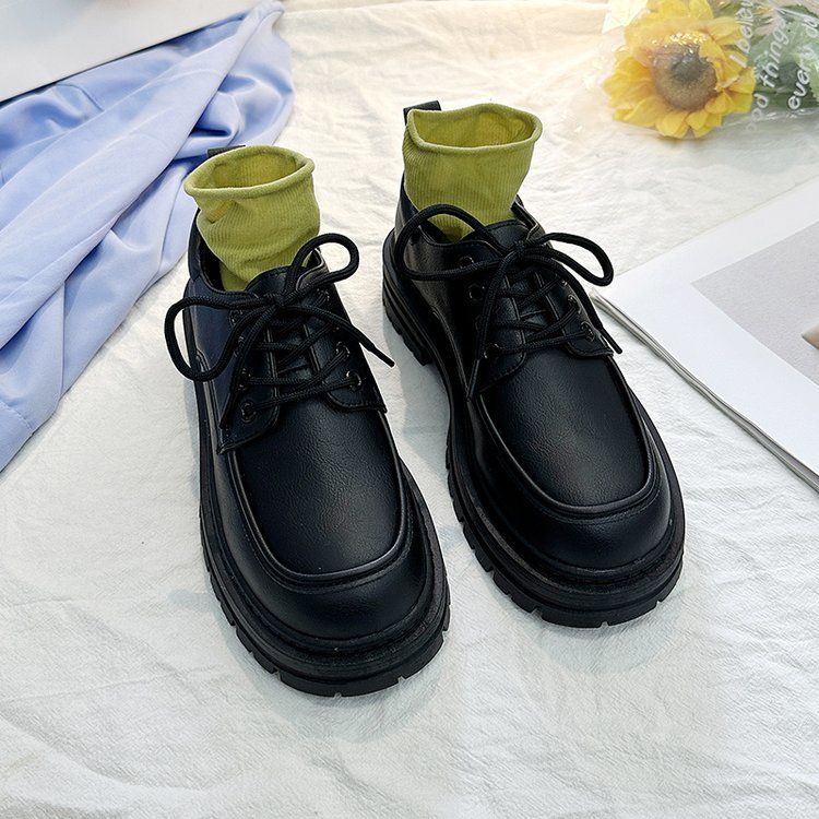 Size 35-43, large size women's shoes 41 fat feet platform Korean version single shoes women's spring and autumn lace-up versatile student uniform leat