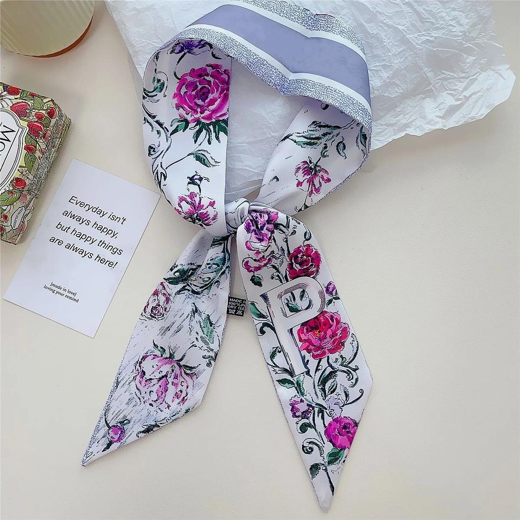 26 Letter Printed Headband 100x6cm Fashion Small Silk Scarf For Women New Design Brand Scarves Women's Bags Hair Tie Accessories
