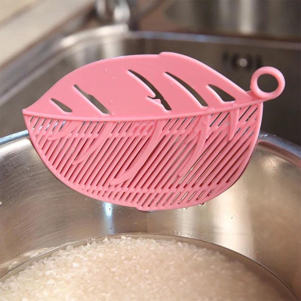 Leaf Shape Rice Washing Sieve Snap-in Type Plastic Draining Board for Noodles Fruits Vegetables