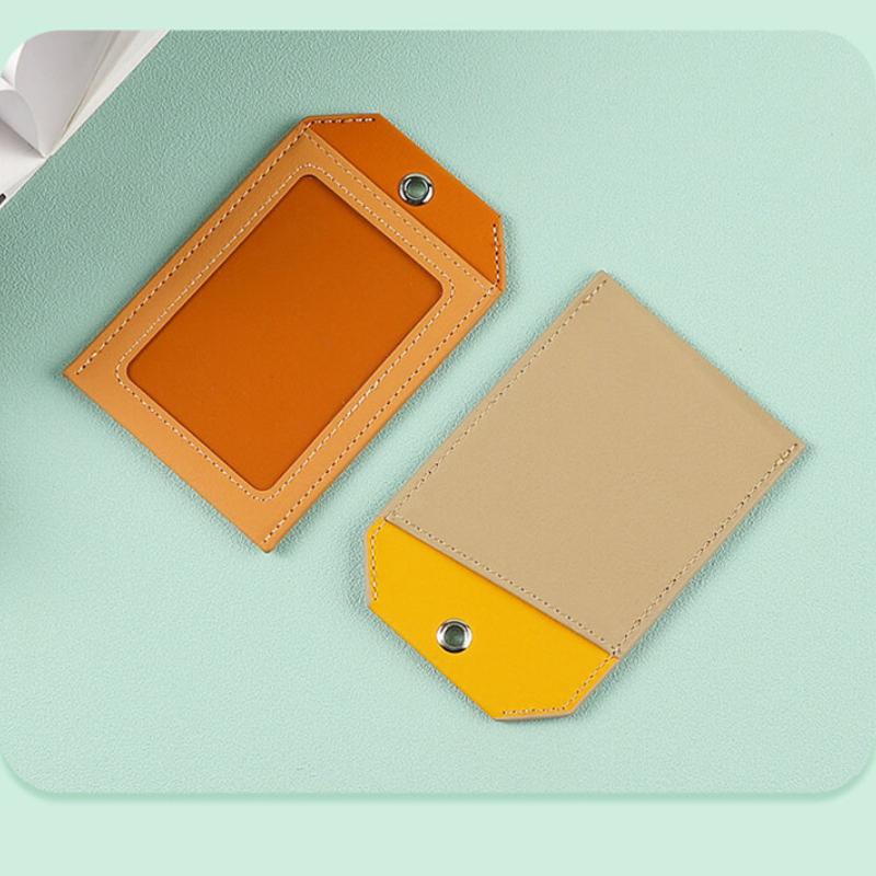 2 Card Slot Employee Work ID Card Set Hanging Rope PU Leather Bus Meal Card Chest Badge