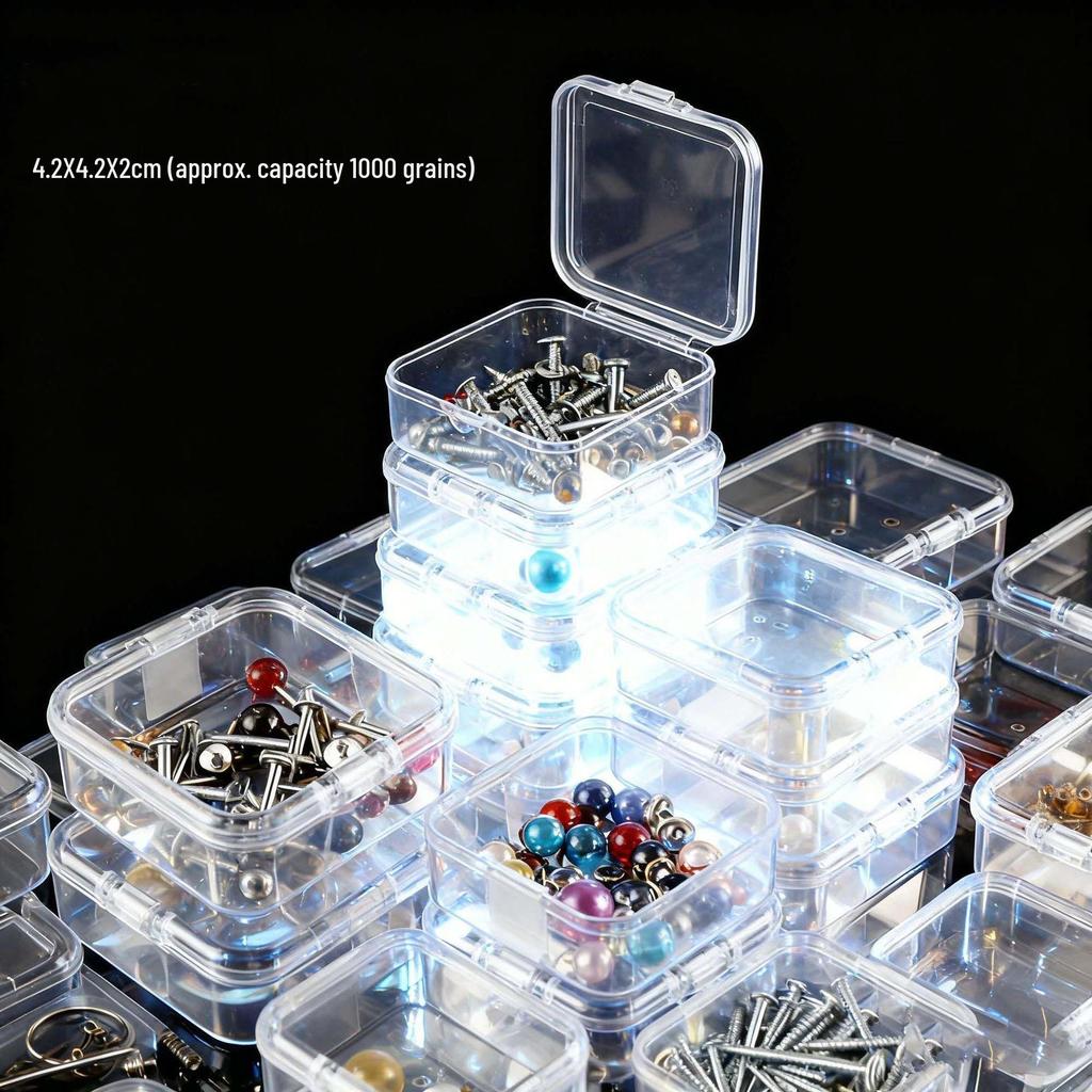 Transparent Polypropylene Small Square Bead & Office Stationery Storage Box