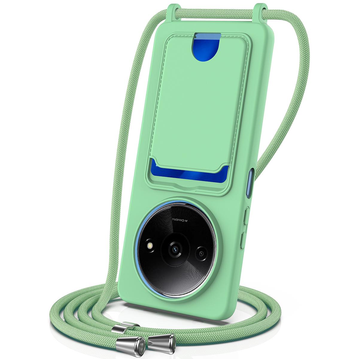 

Liquid Silicone Case For Xiaomi Redmi A3 4G/A3x 4G/Poco C61 4G Card Holder Back Phone Cover with Lanyard C
