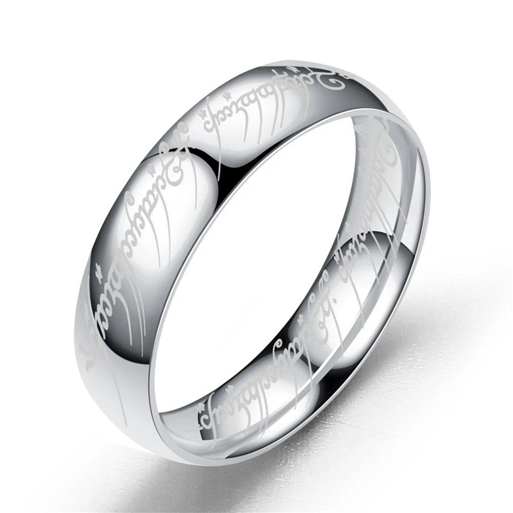 Lord of The Finger Rings Movie with The Same Inside and Outside 3D Engraving Spanish Sanskrit Ring Stainless Steel Exquisite