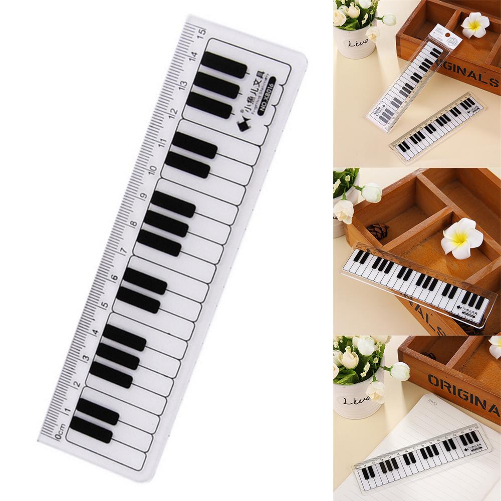 1 Stuk Schattig 15cm Zwart Wit Muzieknoten Piano Transparant Plastic Rechte Linialen Tekenen Meetliniaal Student Kantoorbenodigdheden