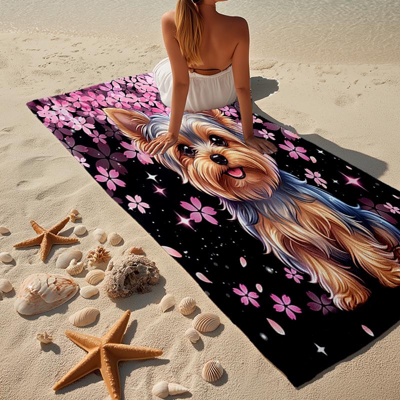 Cherry Blossom Yorkie Beach Towel, Super Soft Microfiber, Gift for Her/Him, Birthday, for Pool, Beach, Travel, Home Decor Fan Gifts