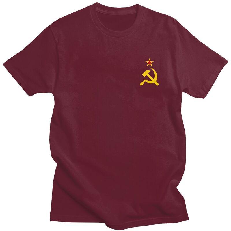 Custom Mens Russian Soviet Flag T Shirts ShortSleeve Cotton Tshirt Leisure CCCP USSR Hammer And Sickle Tee Slim Fit Clothing