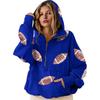 Women's Sports Shirt With Soccer Sequins And Pockets Long Sleeved Half Zip Hooded Top