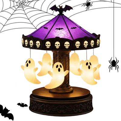 Ghost Carousel Night Light Spooky Bat Spider Carousel Night Light USB Rechargeable Halloween Night Light Desktop Decoration
