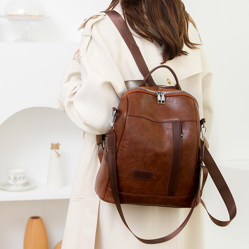 Weicher Lederrucksack Damen Große Kapazität Preppy Rucksack Verschleißfest Leichte Reisetasche