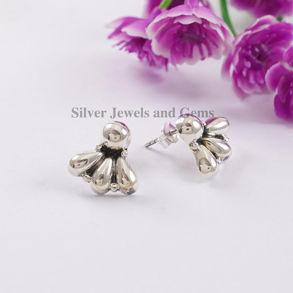 Handmade Puffed Sterling Silver Stud Earrings, Dainty Design