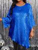 Plus Size Loose Round Neck Three Quarter Sleeve Irregular Hem Top For Women