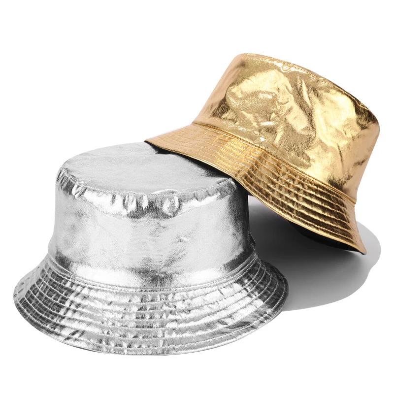 New Two-Sided Golden Silver Foldable Unisex Bucket Hat Women Street Personality Fisherman Cap Outdoor Men Hip Hop Panama Hats