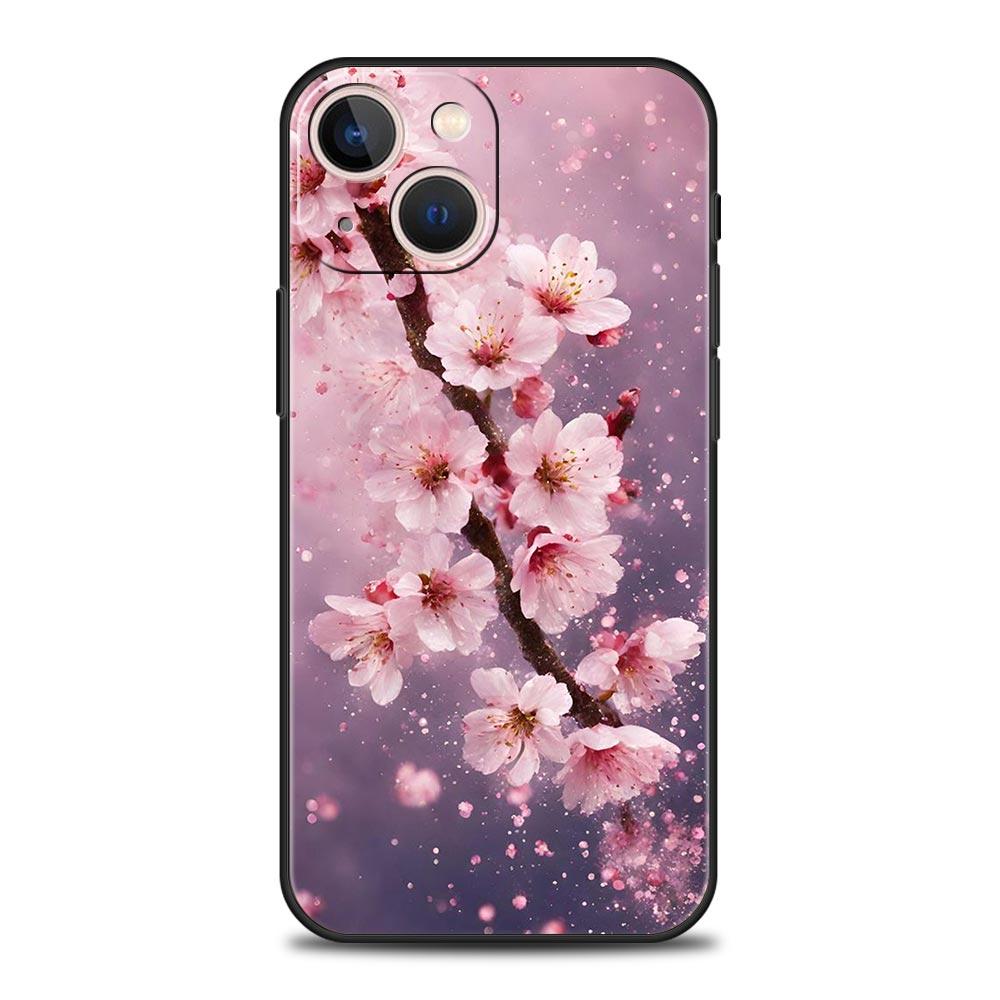 Kirschblüten Handyhülle Für iPhone 17 16 15 Pro Max 11 12 13 14 7 8 Plus SE 2020 X XR XS Hülle Weich Schwarz