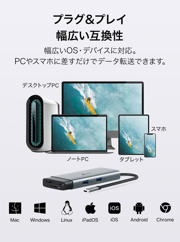 7 4K 100W PD SD microSD 3 USB Compatible with and Plug Play TP-Link USB-C Hub, Ports, HDMI, Charging, & UHS-I Support, 3.0 Type-A Ports, Mac, iPad,