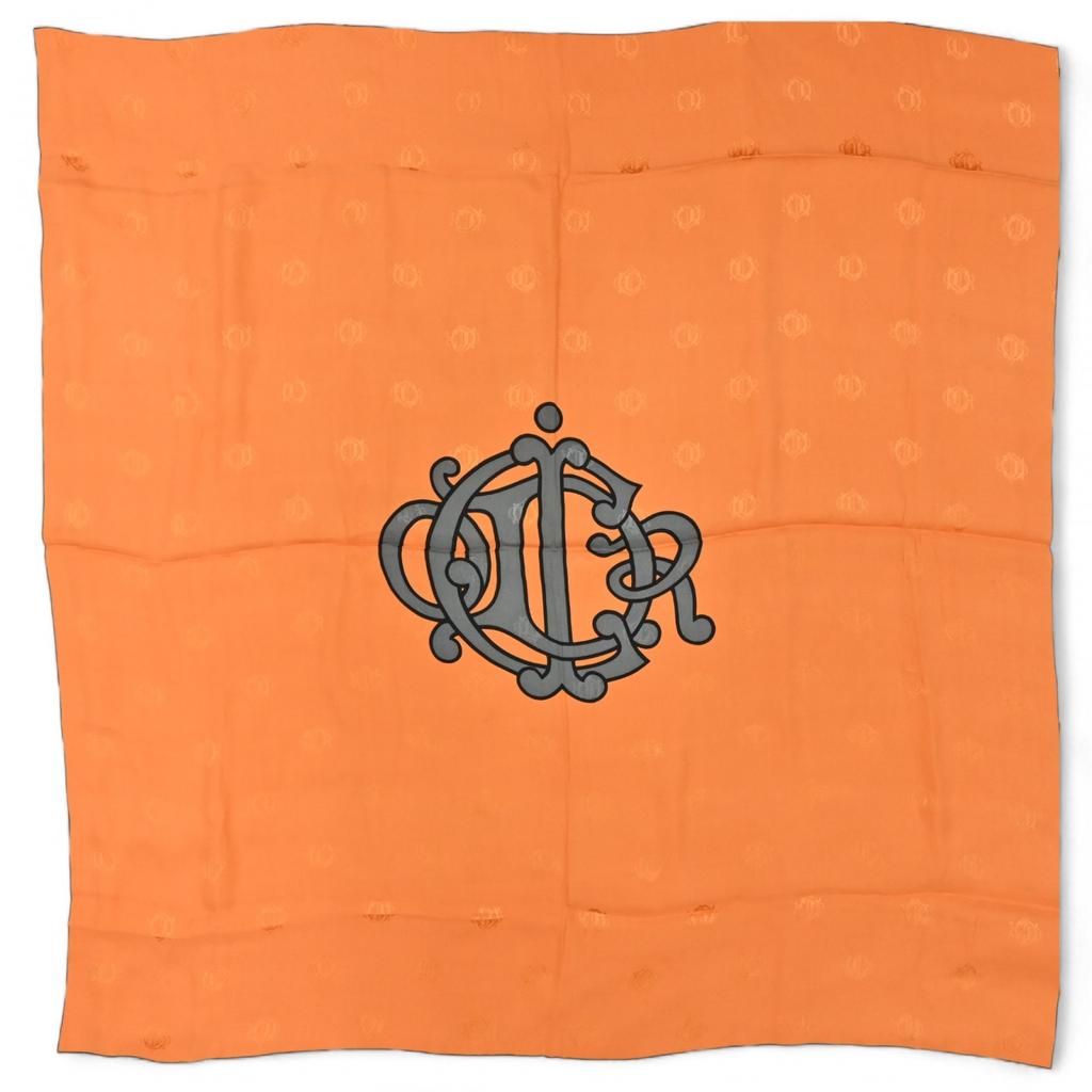 Auth DIOR Emblem Logo Scarf Large Dot Orange Di1512cc Used