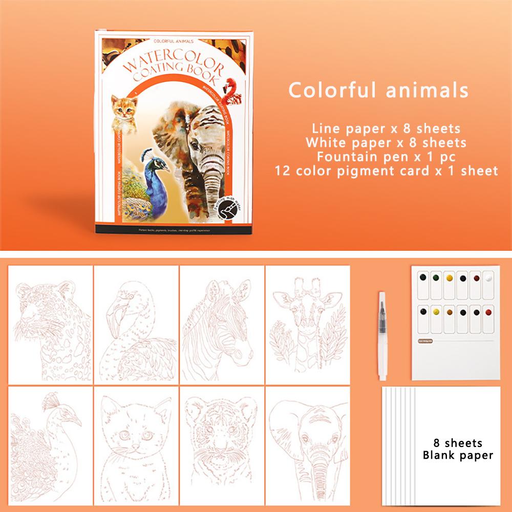Travel Watercolor Painting Set with Tri-Fold Book, Built-in 12 Colors & Stress Relief Note Paper for DIY Art Therapy