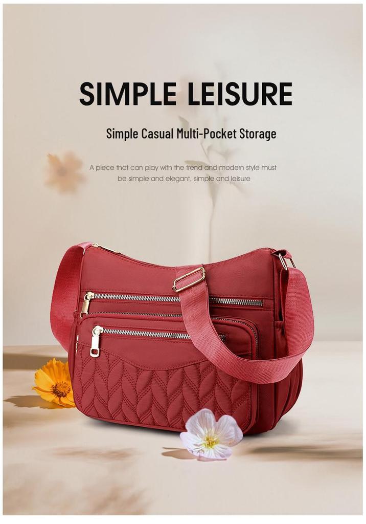 Sac bandoulière en nylon multi-poches - Sac à bandoulière tendance pour femme