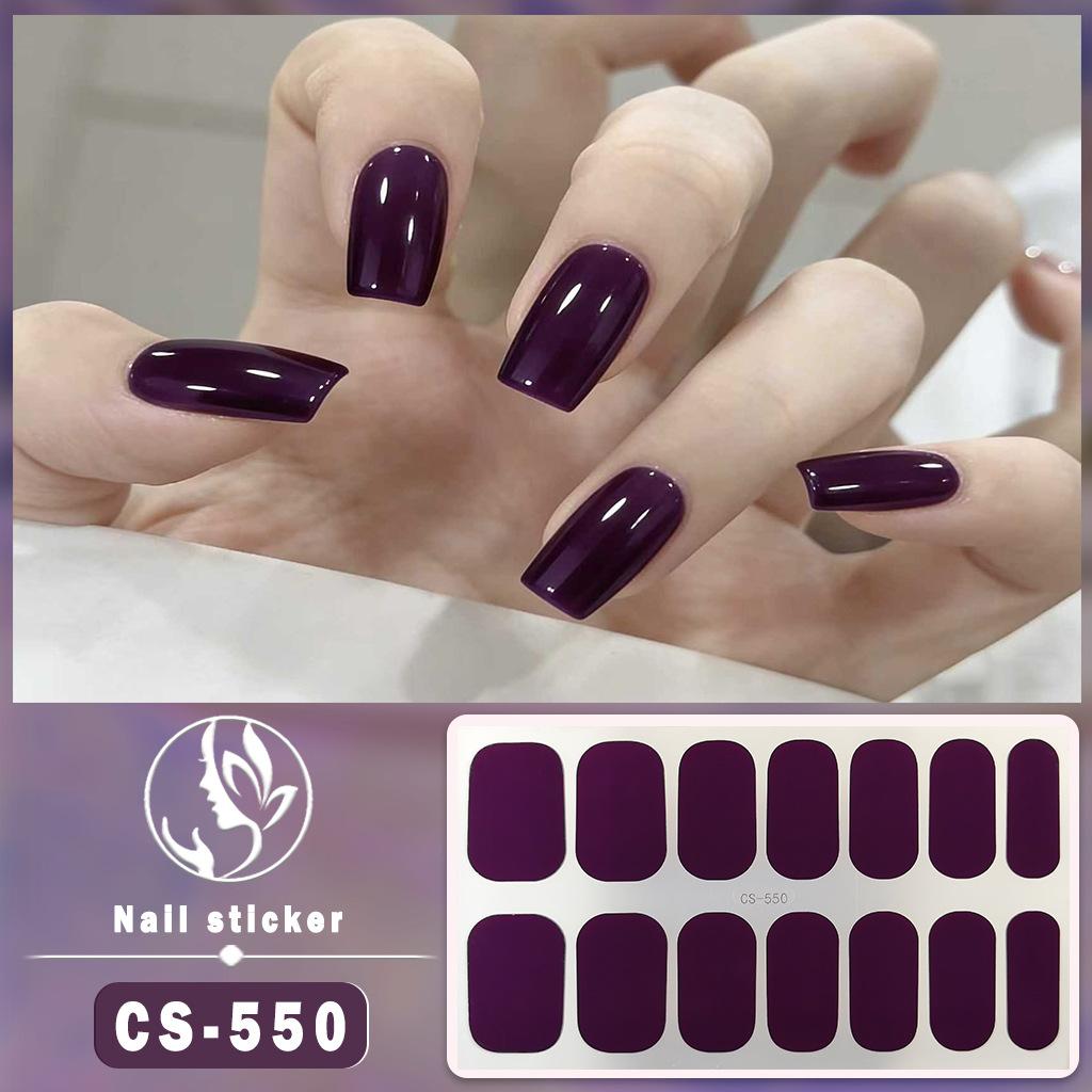 CS Waterproof No-Cure Gel Nail Wraps, Full Cover Korean Style Sparkling Solid Color Nail Stickers, Nail Patch Films