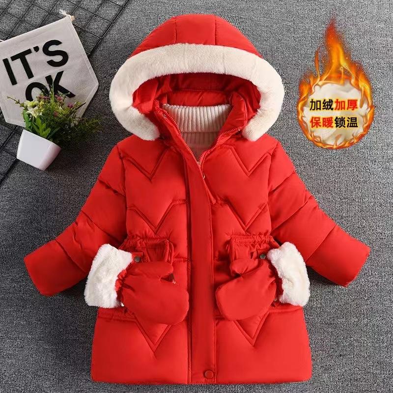 Children's Cotton Jacket for Girls, Mid-Length, Fleece-Lined, Thickened, Stylish Winter Coat for Young Girls, Fashionable Cotton Clothing for Little