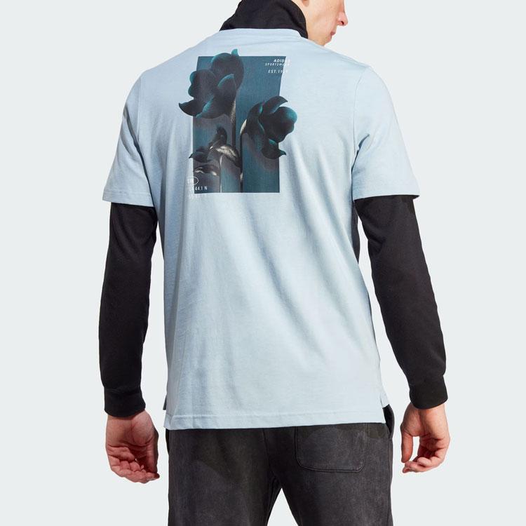 Adidas City Escape Split-Hem Tee With Floral Print Men Tops Light-Blue II3480