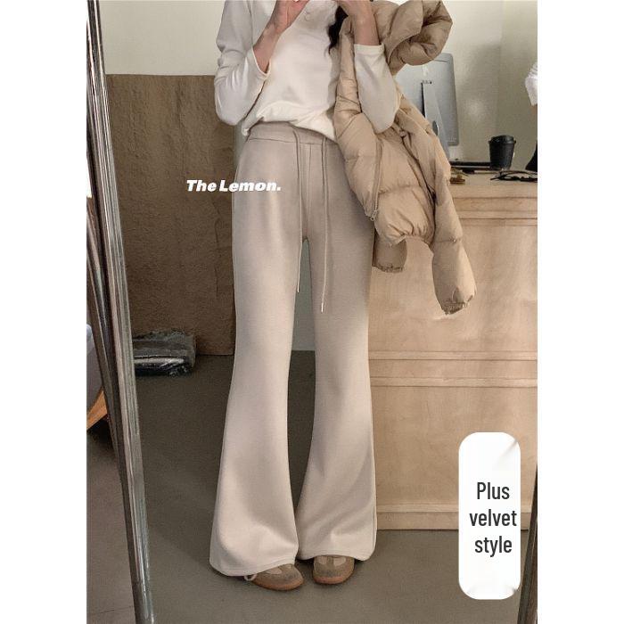American Spicy Girl Women's Gray Fleece-Lined Bootcut Yoga Pants: Winter Warm, Elastic Waist, Casual Micro Flare.