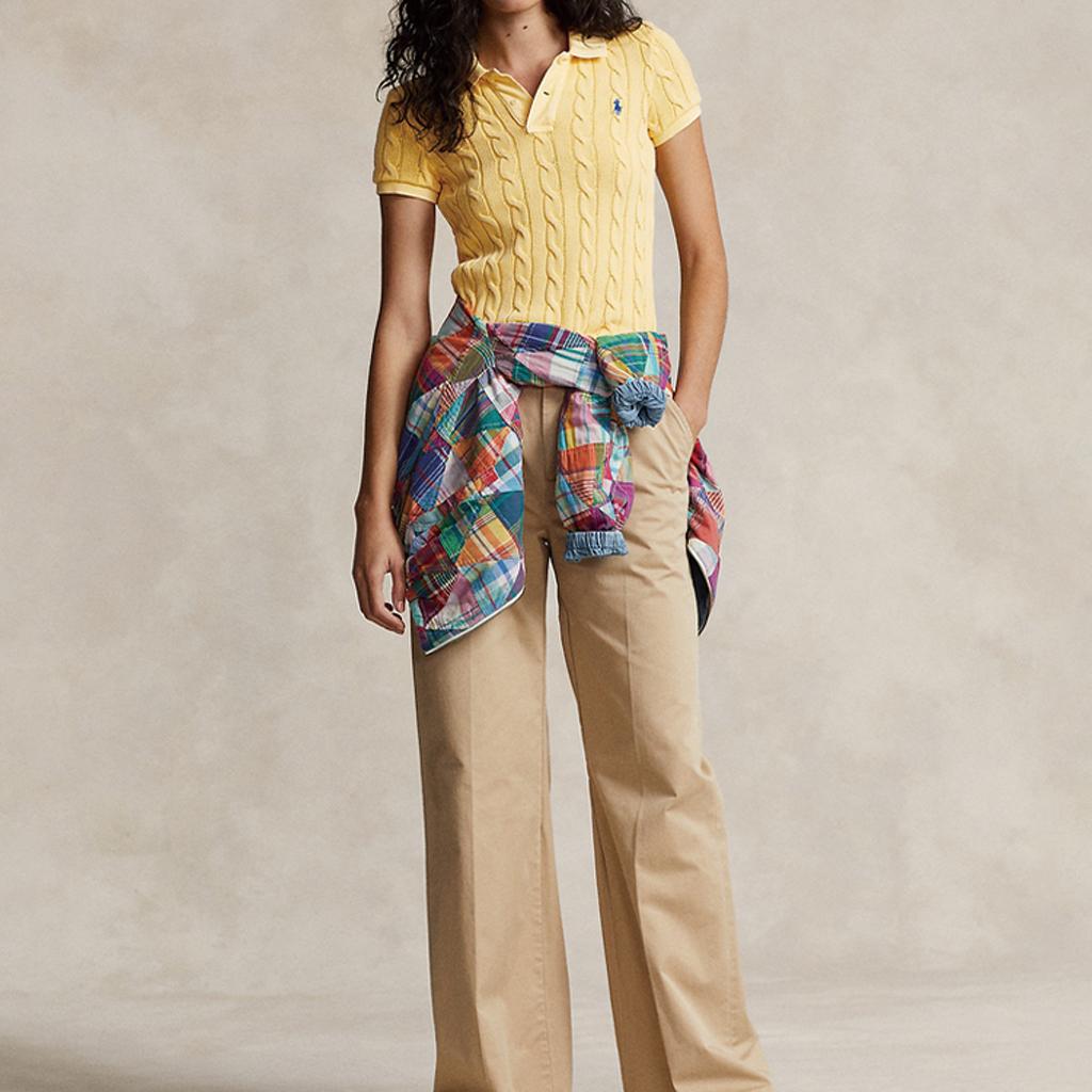 Polo Ralph Lauren FW23 Solid Slim Fit Casual Short Sleeve Polo Shirt Women tops Autumn-Yellow WMPOKNINB920118-700