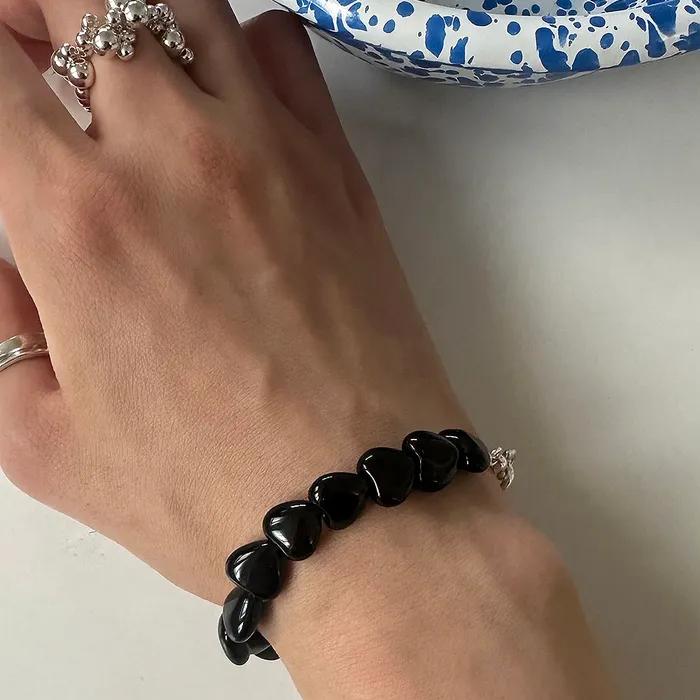 [925silver] Heart Onyx Bracelet