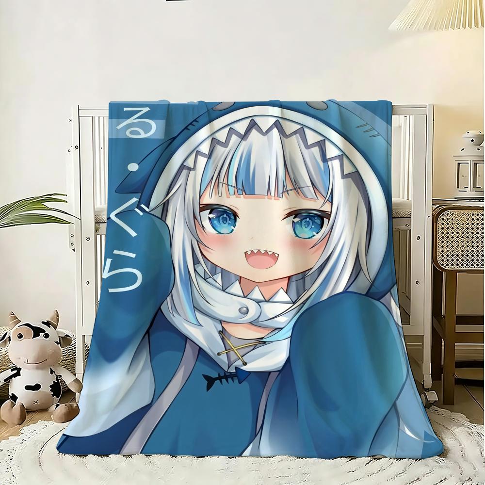 G-Gawr Gura Anime Throw Soft Flannel Throw Blanket, Lightweight Breathable Summer Nap Blanket For Sofa Home Travel Cozy Decor