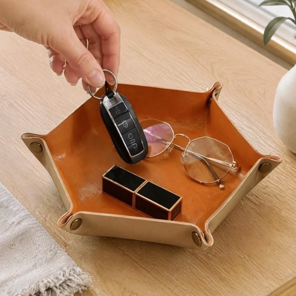 Vintage Desktop Organizer Nordic Style Folding Organizer Creative Leather Storage Tray Entrance