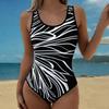 Summer Sexy Geometric Pattern Printed One-piece Swimsuit Slim Fit and Slimming, Deep U-back Design, Beach Pool Vacation Eye-catching Fashion Swimsuit