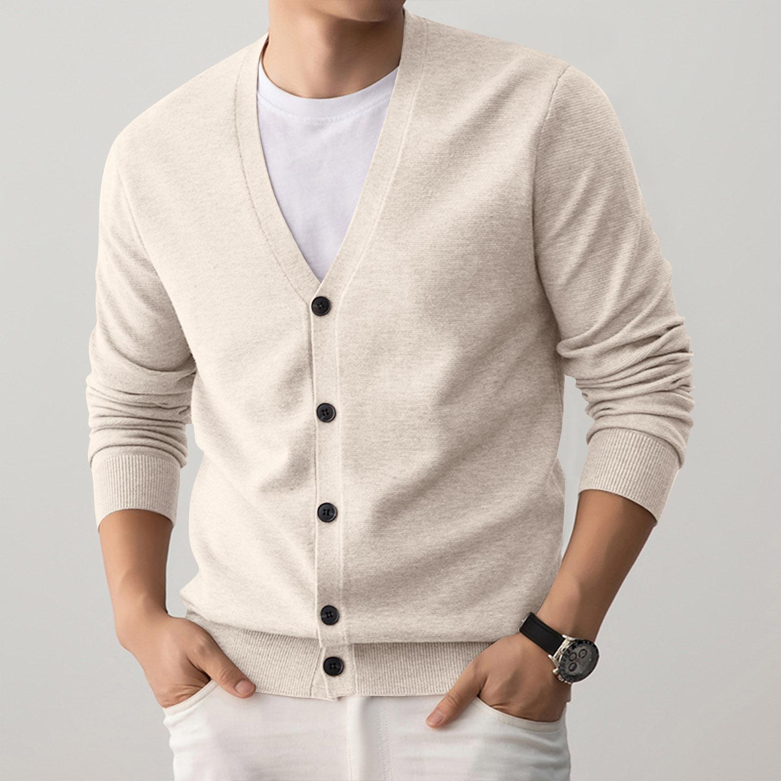 

Чоловічий діловий повсякденний кардиган Вільний з довгим рукавом Однобортний светр-пальто L бежевий