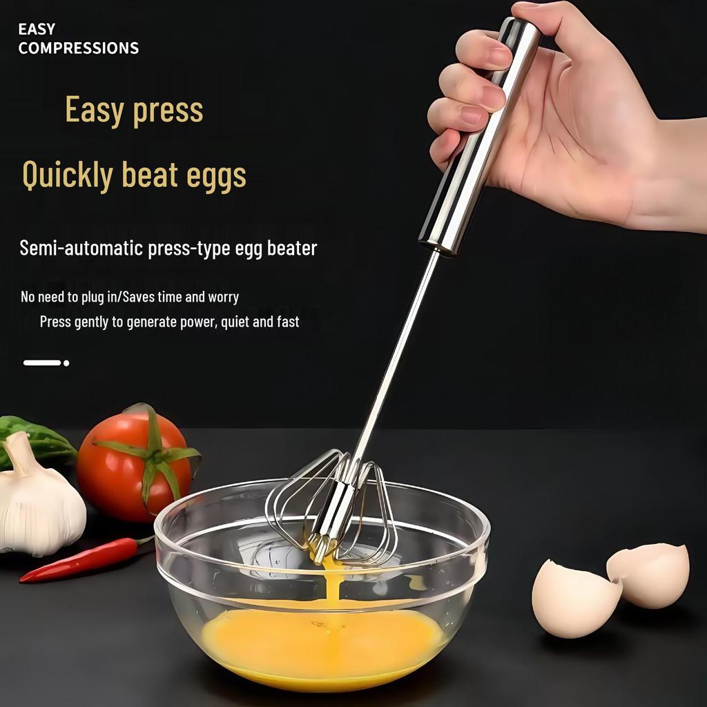Semi-Automatic Handheld Egg Beater & Milk Frother - Stainless Steel Whisk & Cream Mixer