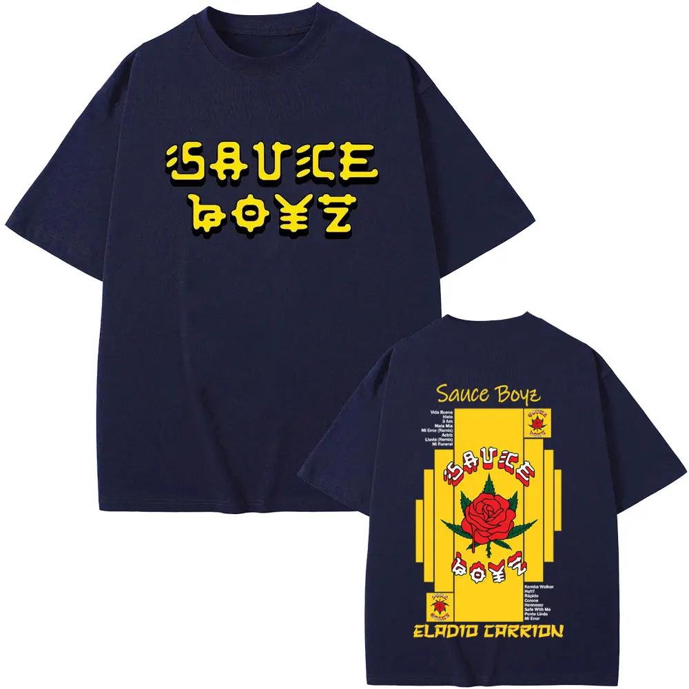 Rapper Eladio Carrion Sauce Boyz Merch Print Tshirt Men Women Hip Hop Fashion Oversized Streetwear Male Casual Vintage Tshirts