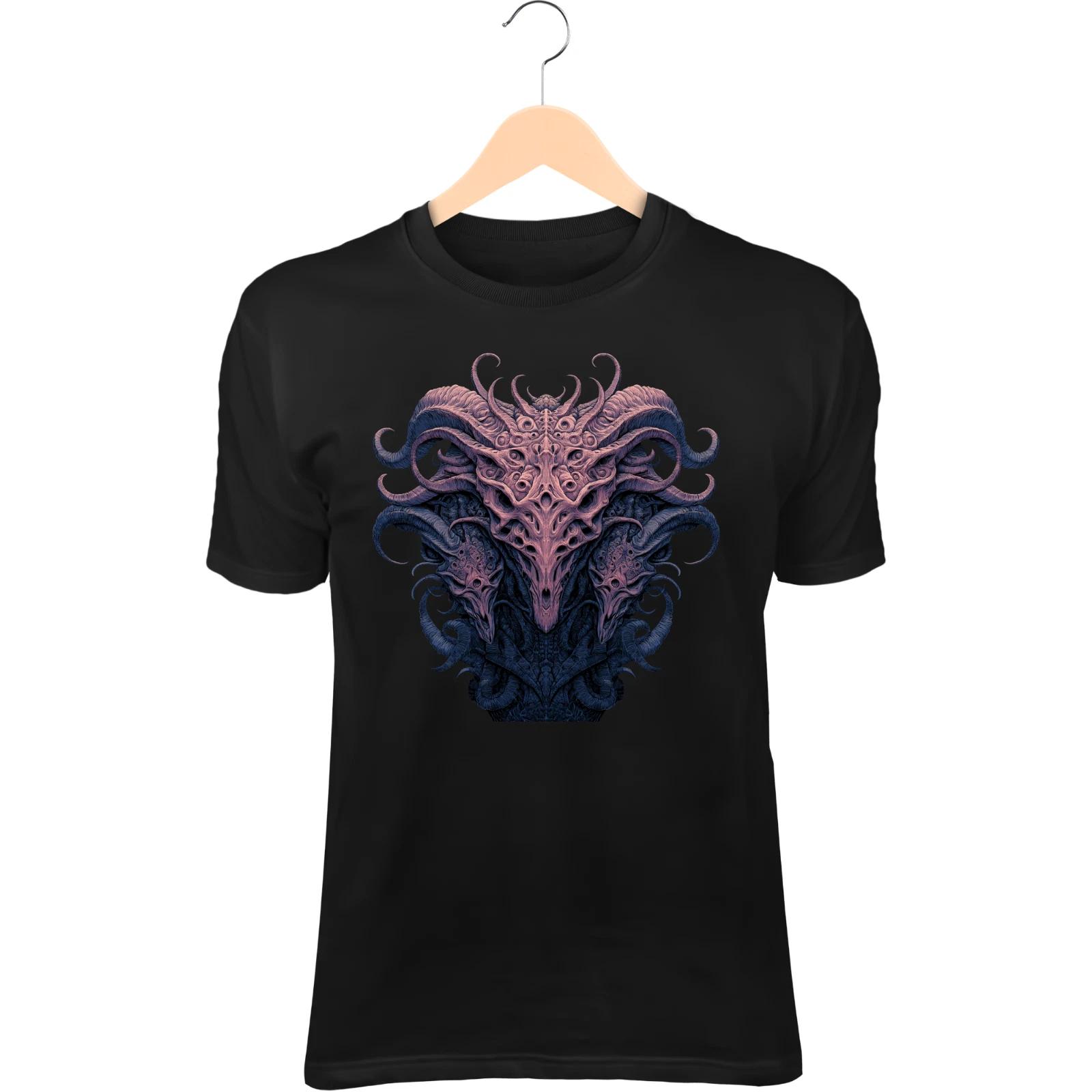 Multi Skull Entity III T-Shirt – Twisting Horns, Nightmare-Inspired M
