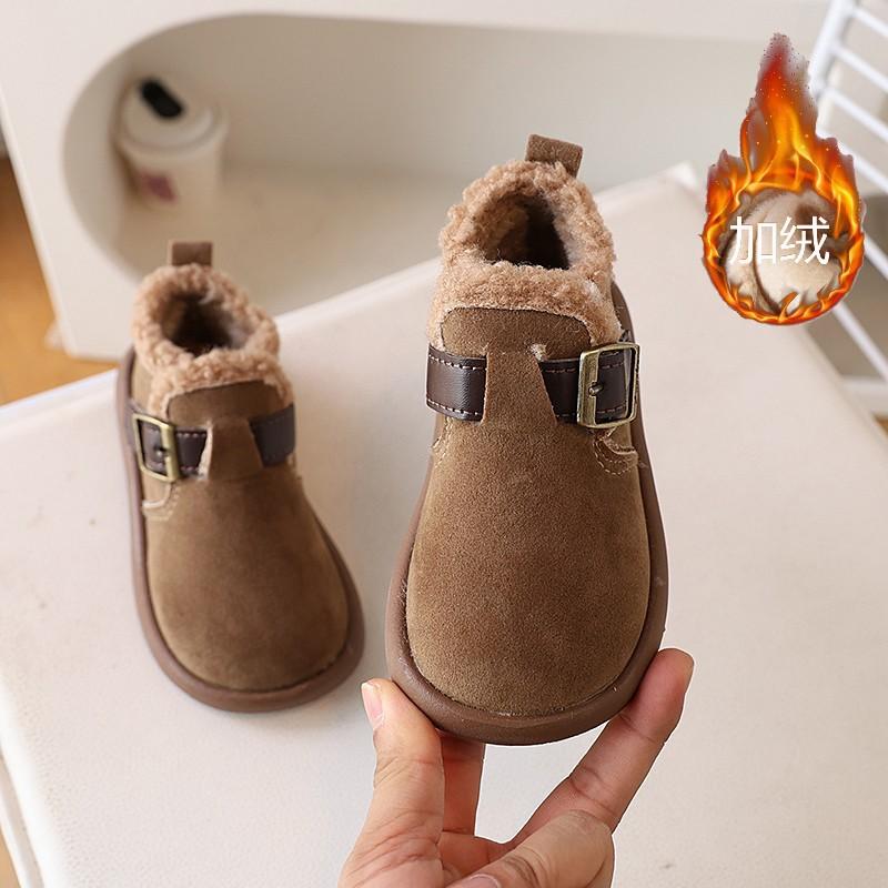 Kids Fleece Lined Suede Winter Snow Boots Buckle Warm Casual Ankle Shoes 23 хаки