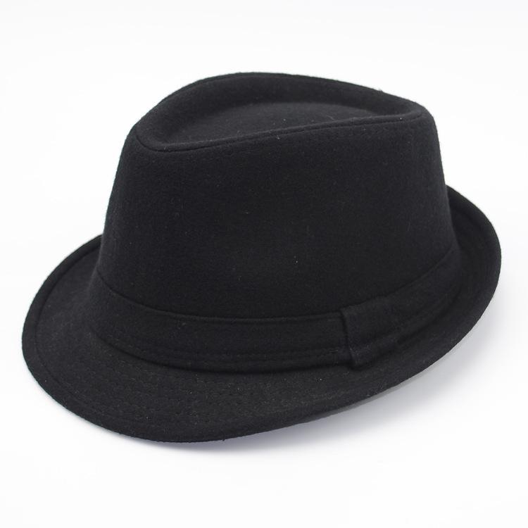 Men's Korean Style Black Wool Fedora - British Jazz Hat for Spring & Autumn