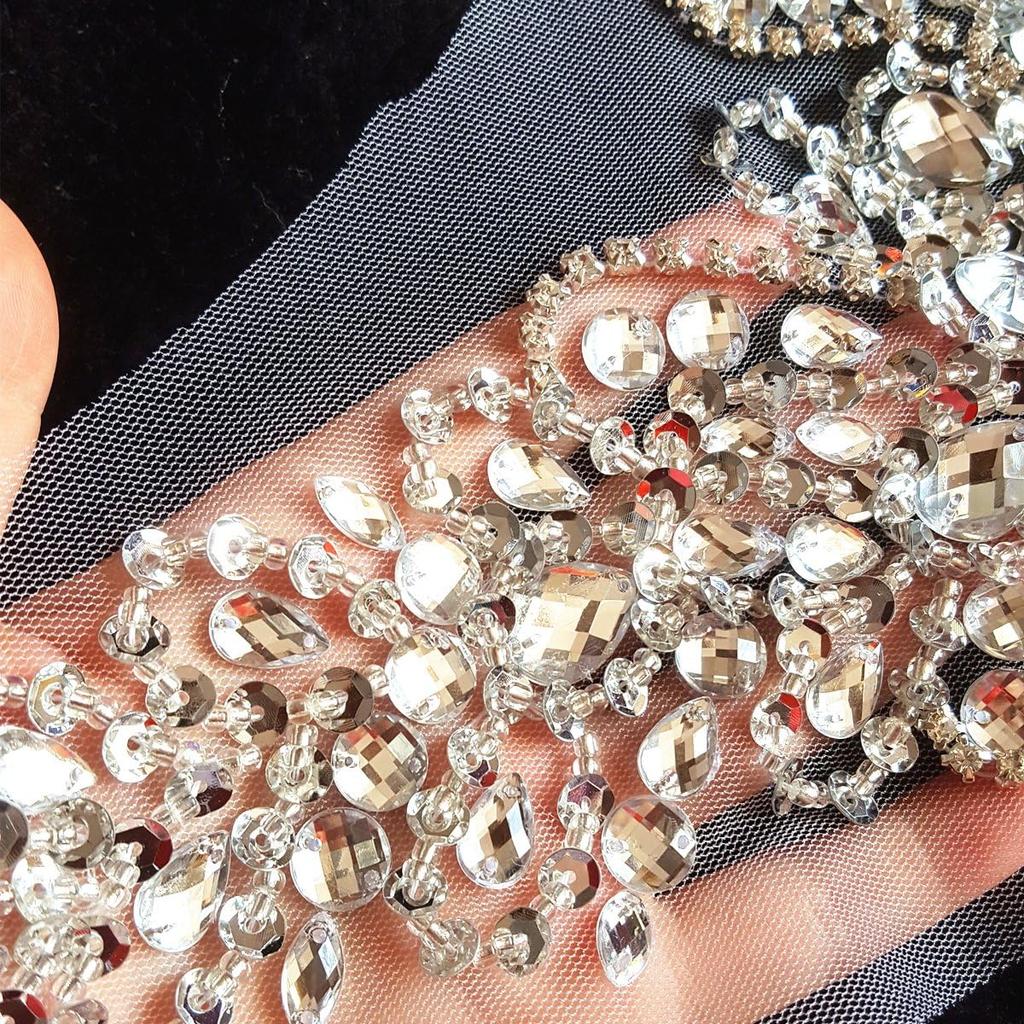 New Exquisite Pure Handmade Bright Crystal Patches Sew-on Rhinestones Applique with Stones Sequins Beads for Wedding Dress DIY Manual Accessories