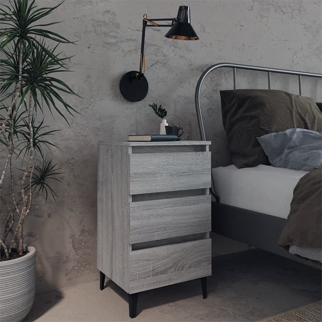 Nightstand with Metal Legs Grey Sonoma 40x35x69 cm