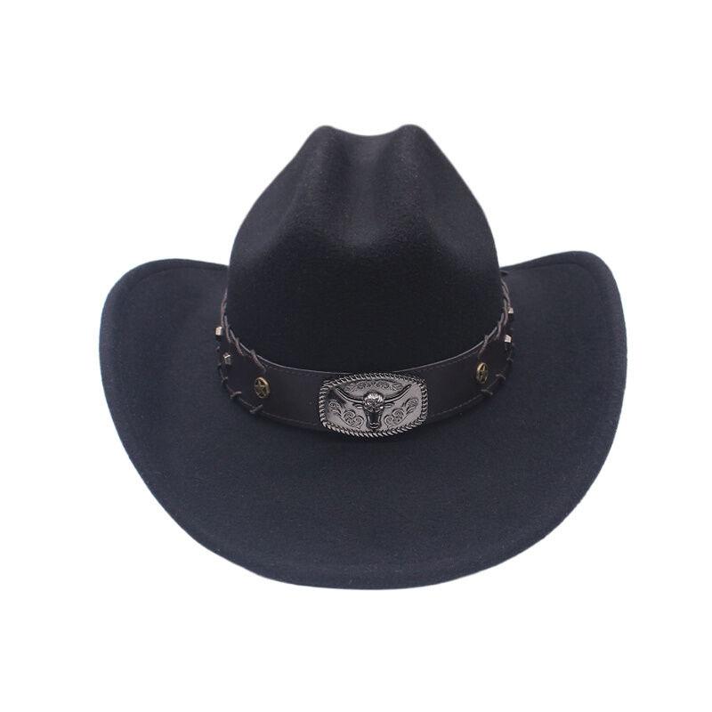 European and American Bull Head British Style Warped Edge Cowboy Hat Men's and Women's Hats Men's and Women's Curled Brim Top Hat Jazz Hat