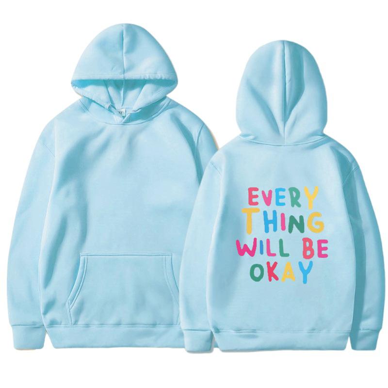 Все будет хорошо Толстовки с капюшоном Большие толстовки Уличная мода Пуловеры Мужская и женская одежда S небесно-голубой 1980₽