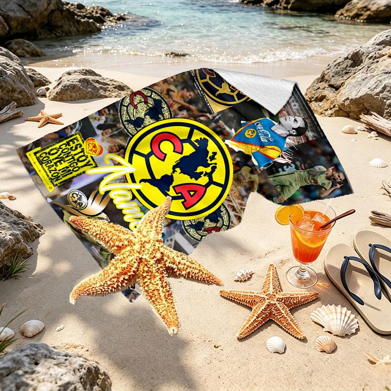 Custom Name Personalized Club America Print Beach Towel, for Trip Camping Beach Party Home Decor, Birthday Gift for Family & Friends