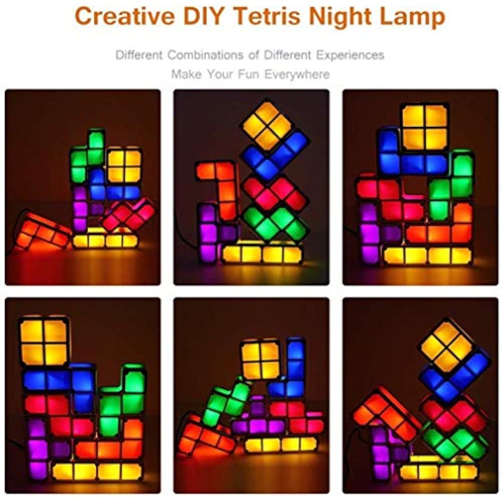 Tetris Stackable Table Light, Tangram Puzzle LED Lamp, 3D Induction Interlocking Desk Lamp, Fun T...