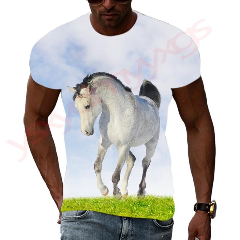 Summer Trend Horse HD Pattern Men T-Shirts Casual 3D Print Hip Hop Harajuku Personality Round Neck Tees Loose Short Sleeve Top