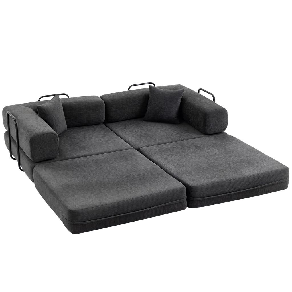 Convertible Sofa, 2-Seater, Chenille Sofa Bed 198 cm, Wide Seat, 2 Cushions, Dark Grey