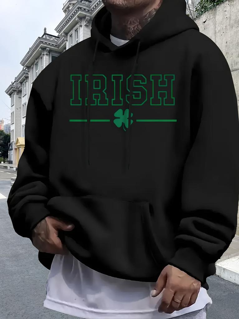 Casual "IRISH" Print Hoodie - Cozy Pullover with Drawstring