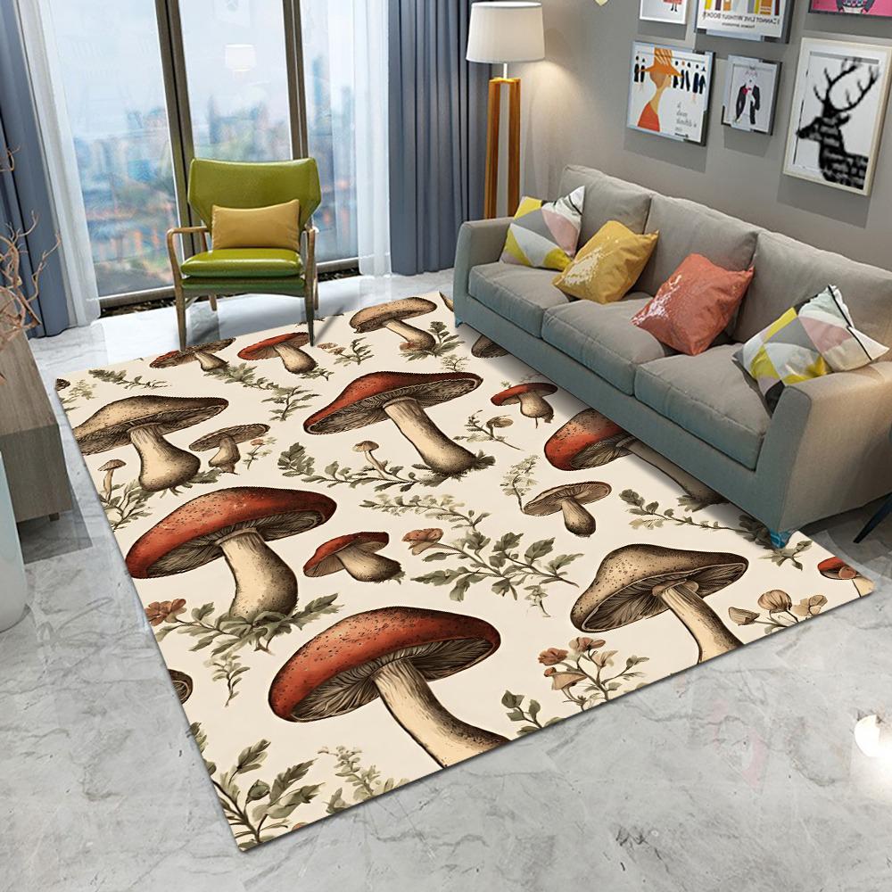Cartoon Mushroom & Maple Leaves Area Rug – Nature-Inspired Non-Slip Floor Mat for Living Room Bedroom Sofa Entryway Decor