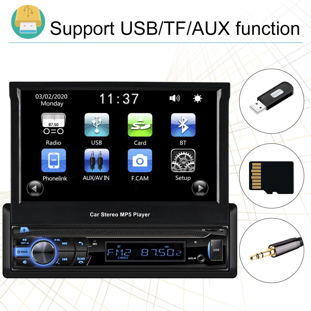 1 Din Autoradio Stereo 7" HD Automatisch versenkbarer Touchscreen Monitor MP5 SD FM USB-Player Audio Bluetooth