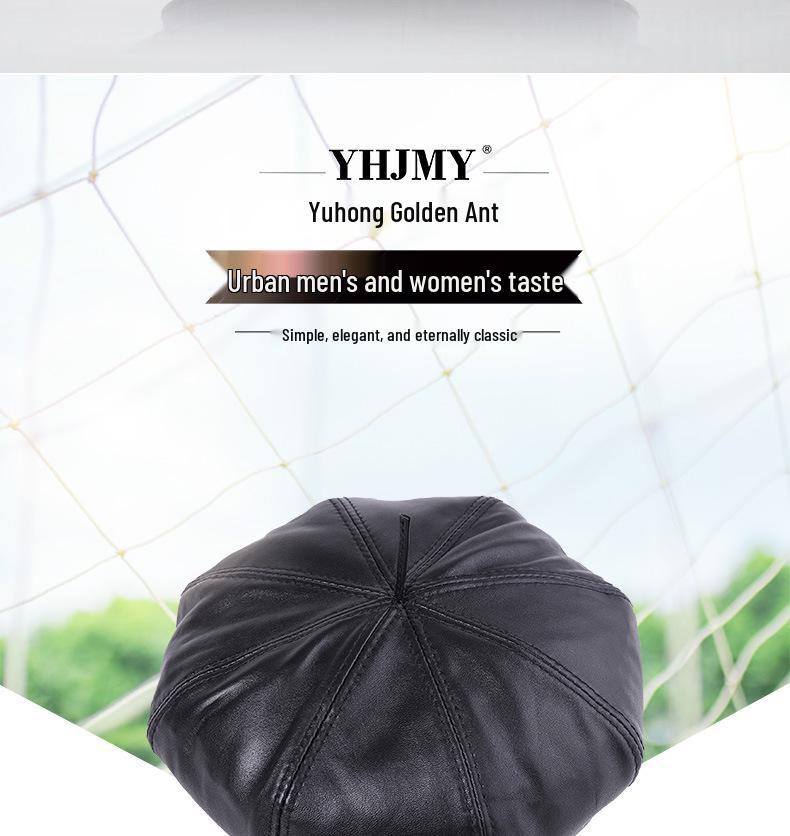 Women's Genuine Sheepskin Octagonal Beret - Korean-Style Celebrity Leather Hat for Autumn/Winter