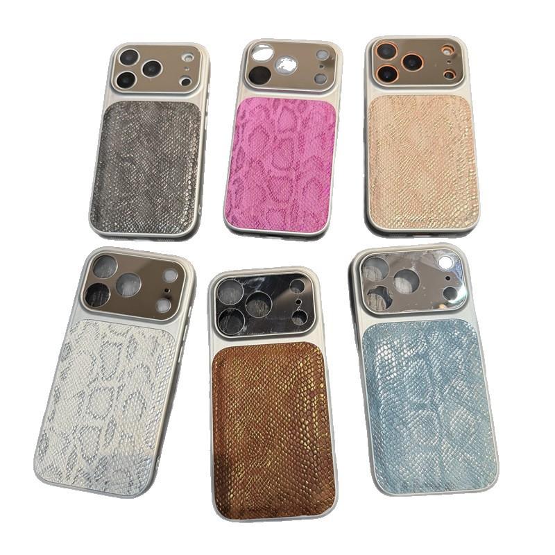 Large Window Mirror with Snakeskin Texture Fits iPhone 17 Pro Max Case iPhone 16 Bulge 15 Light Luxury 14 Women