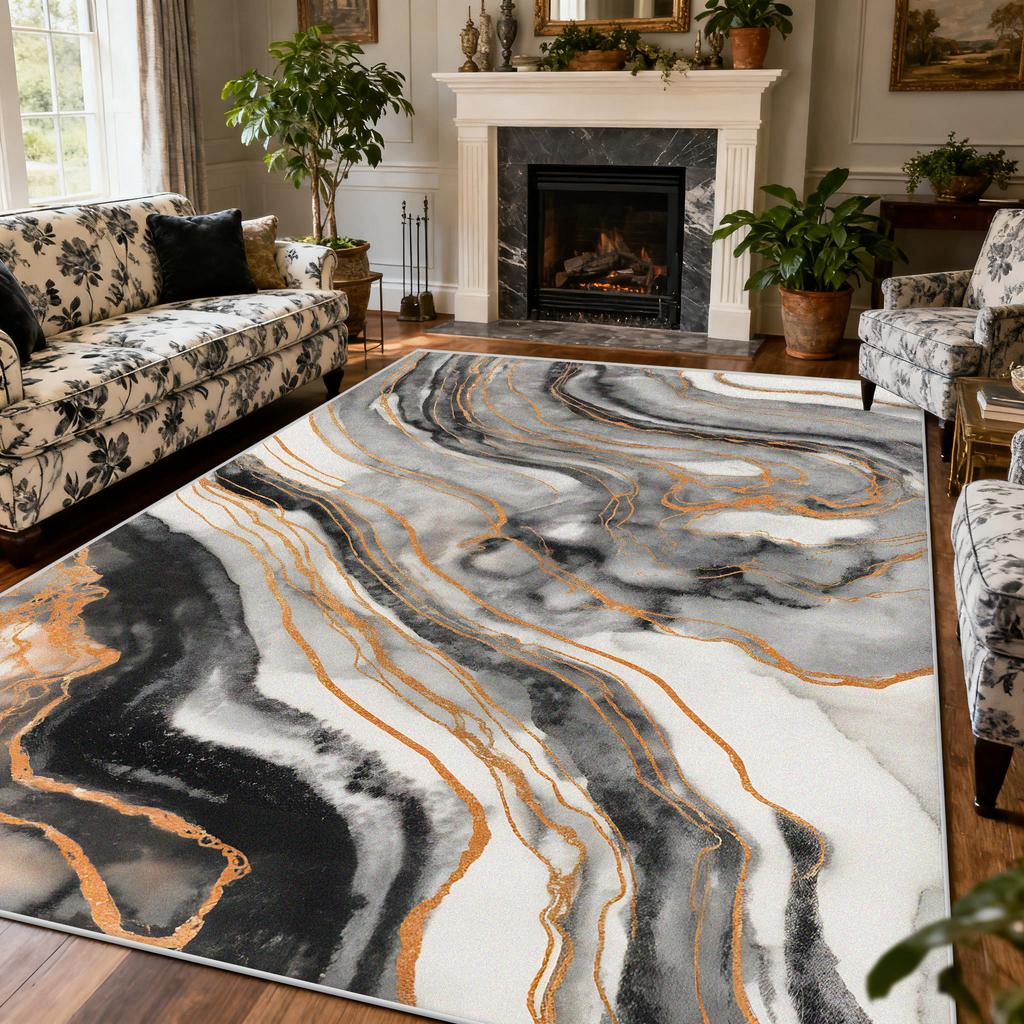 Light Luxury Marble Style Carpet Large Area Living Room Lounge Decoration Rug 200×300cm European Style Bedroom Soft Floor Mat